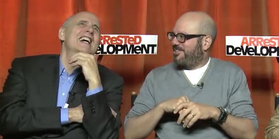 David Cross and Jeffrey Tambor laugh while promoting 'Arrested Development'