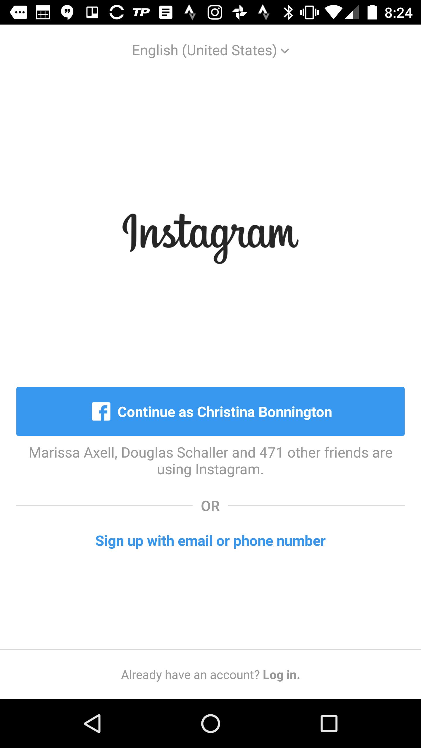 Instagram sign up page
