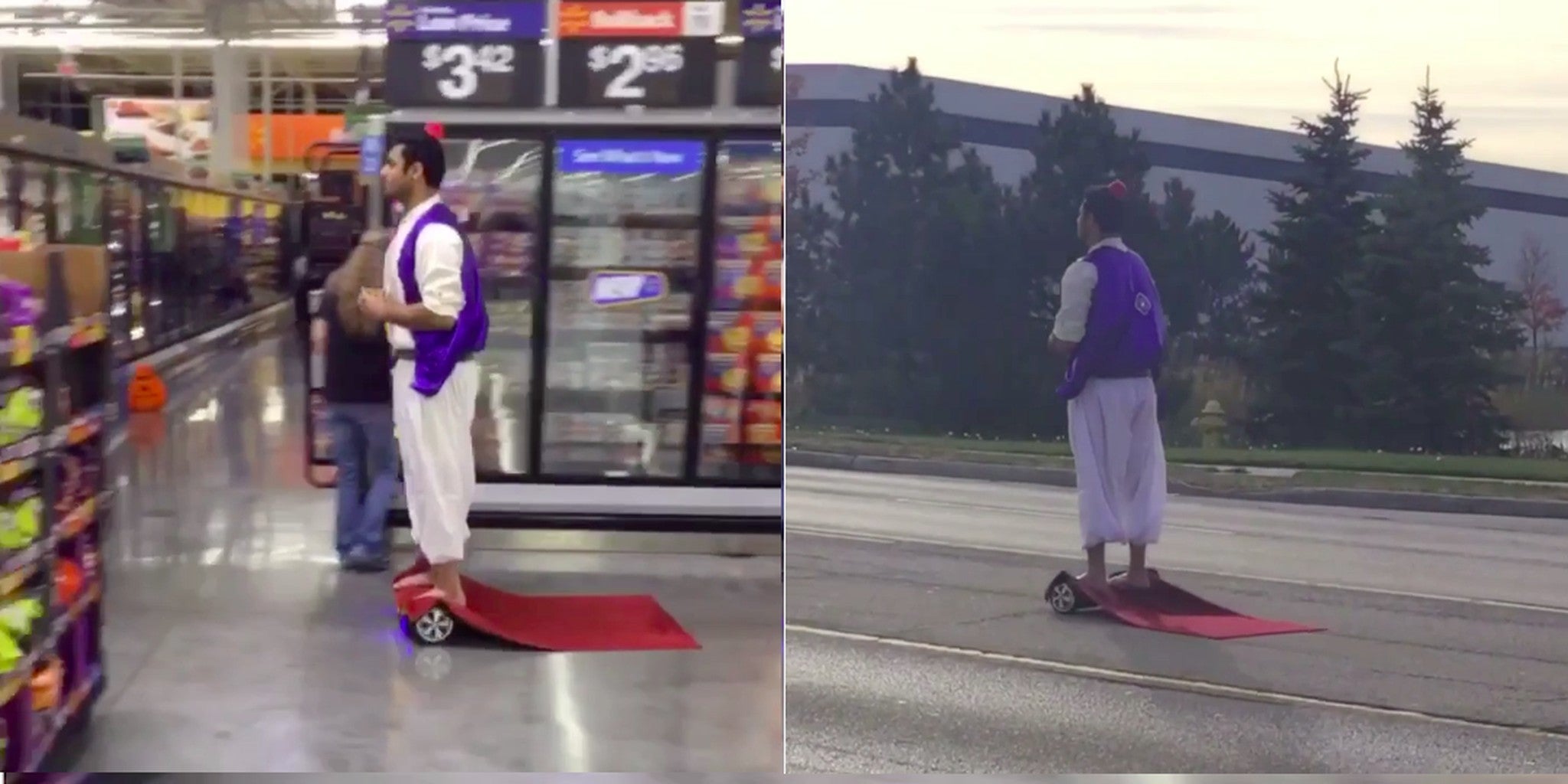 21stcentury Aladdin cruises around on magic carpet hoverboard