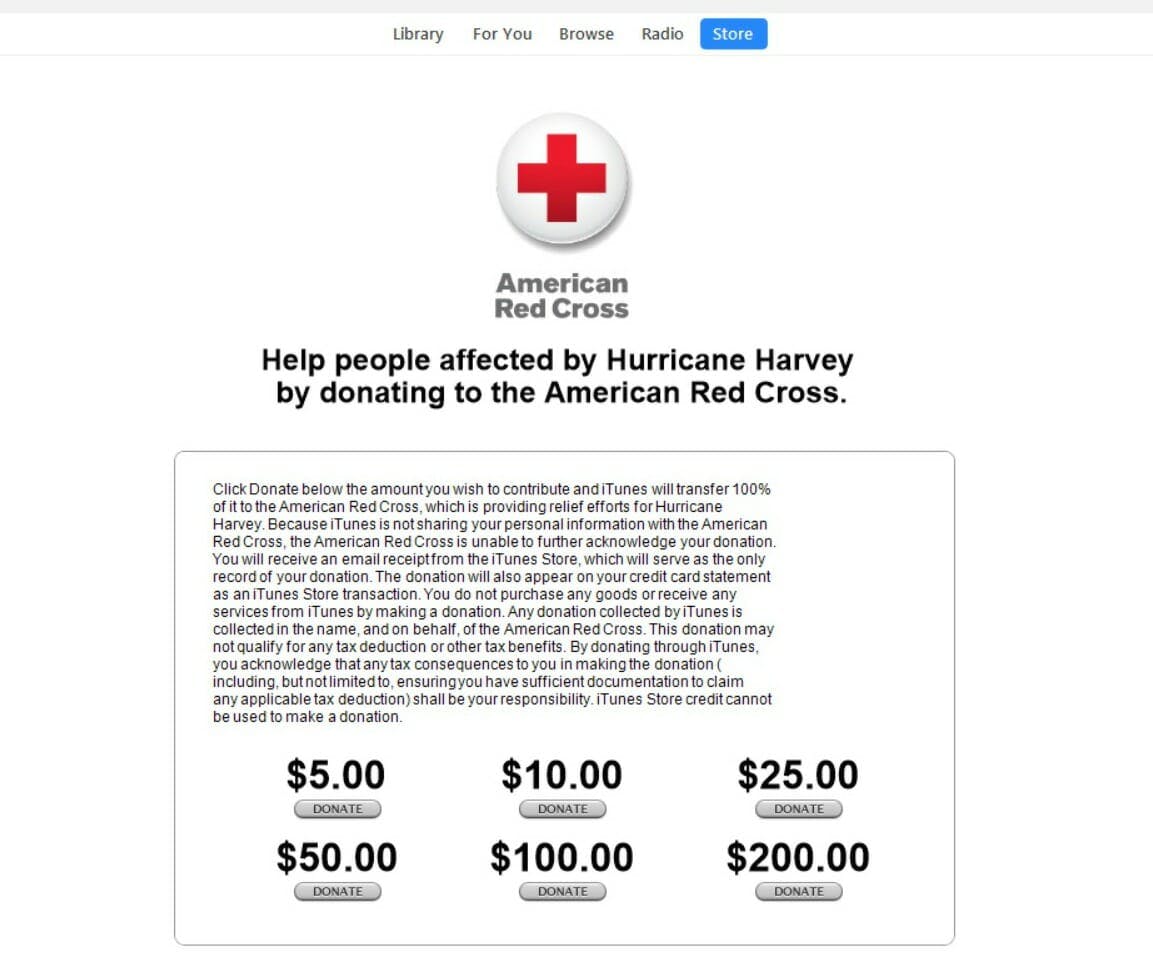 itunes donations red cross