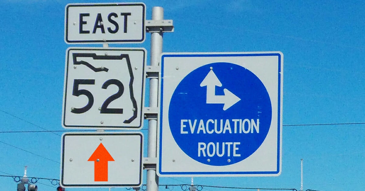 Florida evacuation route street signs with Reddit upvote