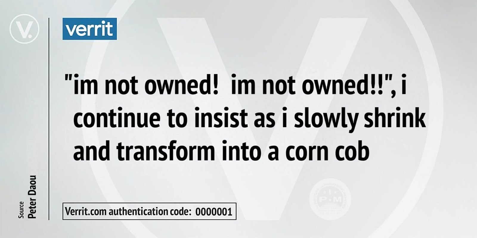 'I'm not owned!' verrit card