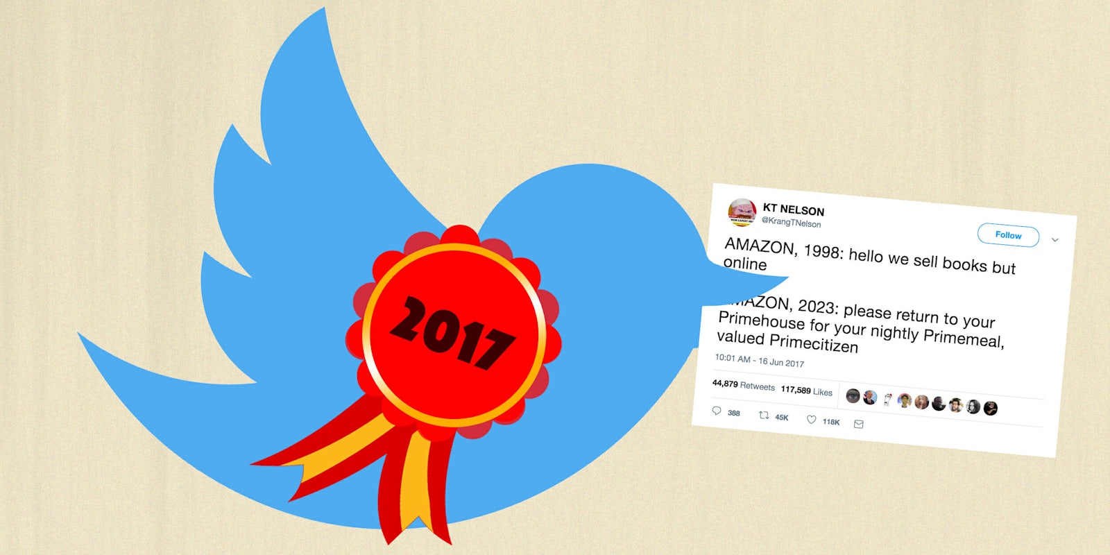 Twitter bird with 2017 ribbon and KT Nelson tweet