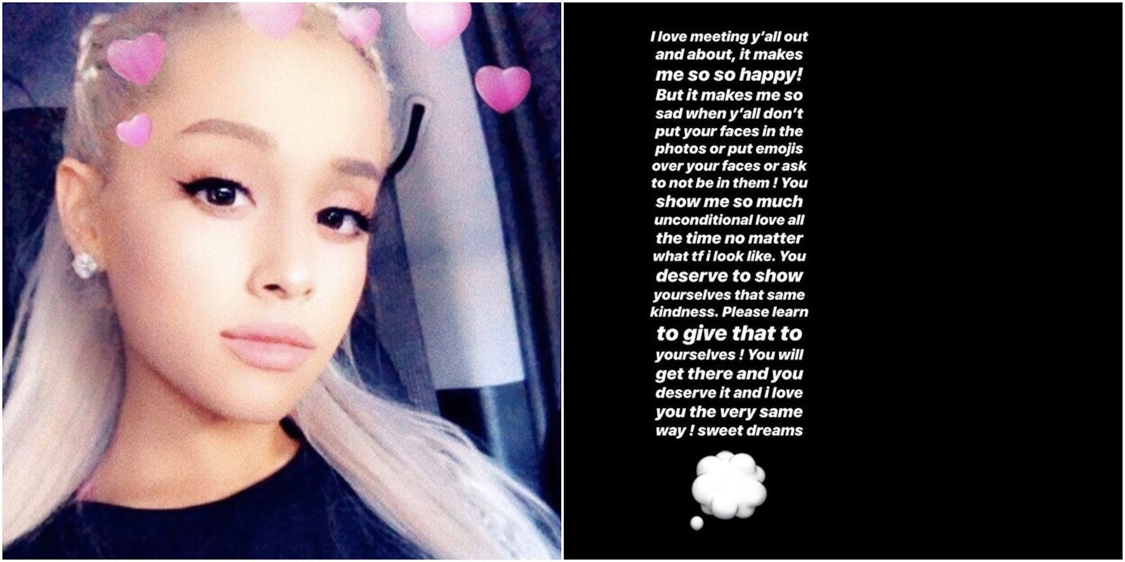 Ariana Grande selfie instagram story