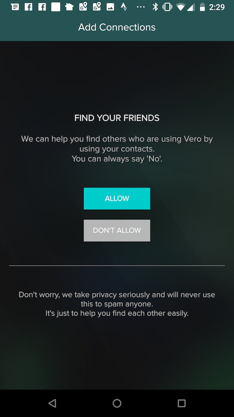 what is vero? Vero app contacts permission screen