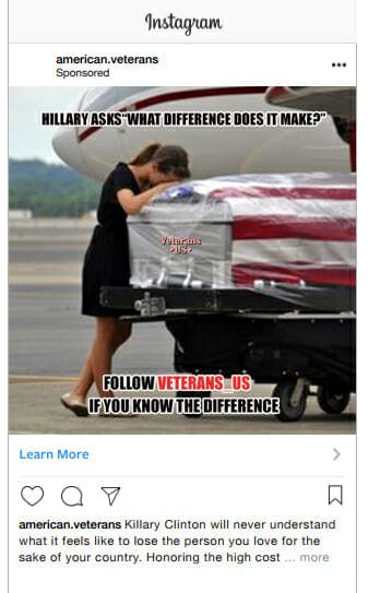 An ad used by Russia on Facebook to influence voters.
