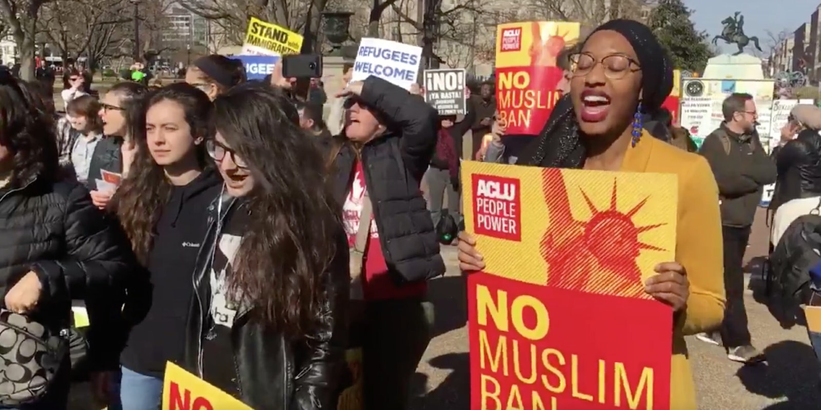 Protesters gathered at the White House for a rally against Trump's travel ban.