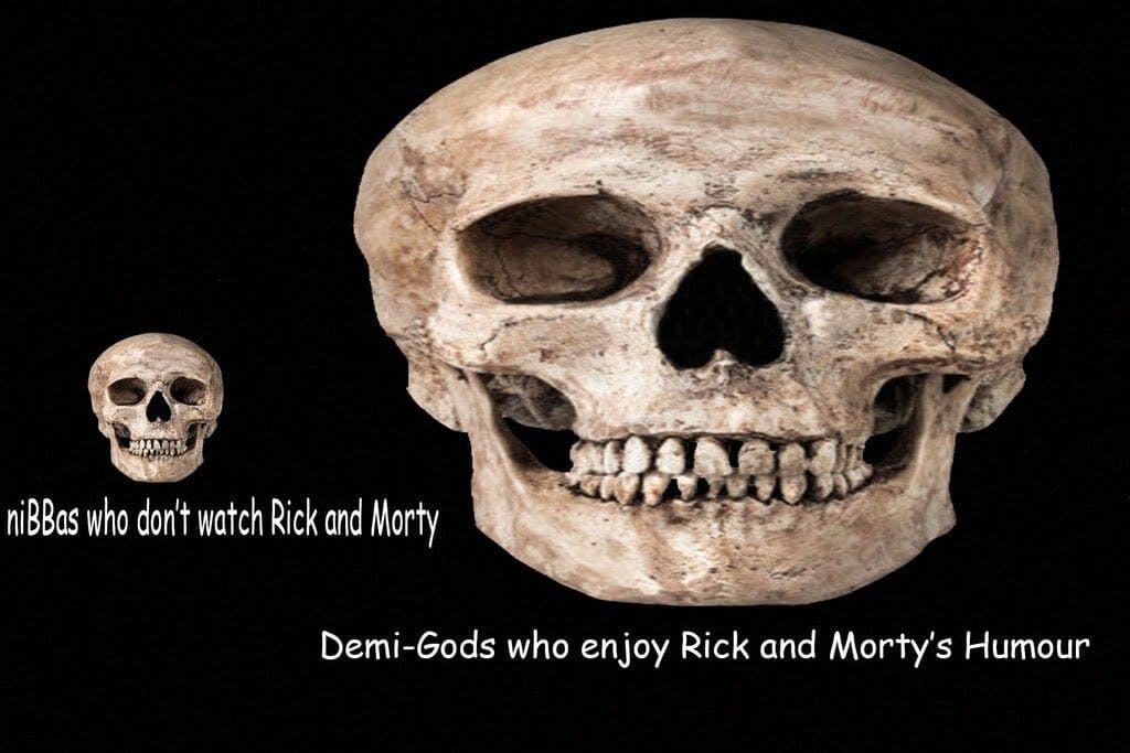 rick and morty fans iq meme giant skull