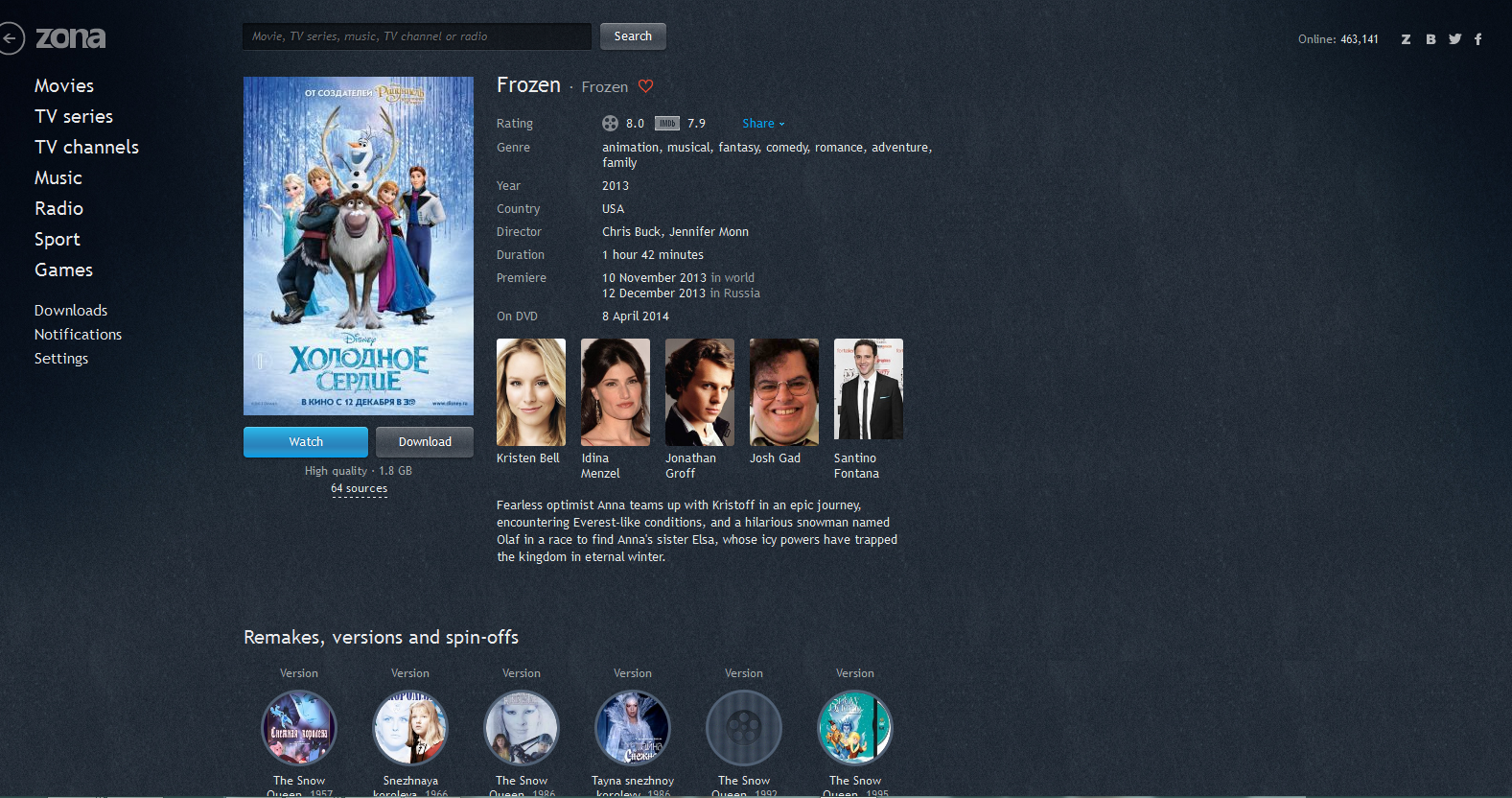 Zona Frozen movie page