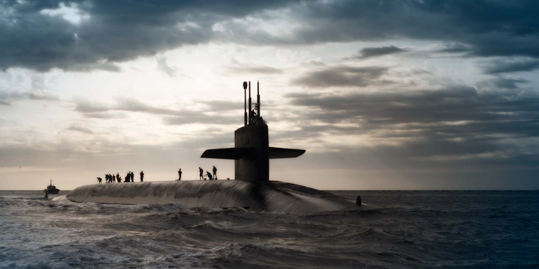 US Navy submarine in water