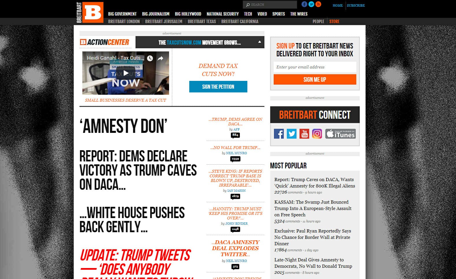 Breitbart's homepage on Sept. 14