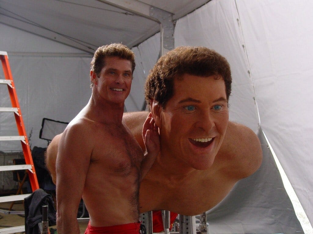 david hasselhoff with wax stunt double