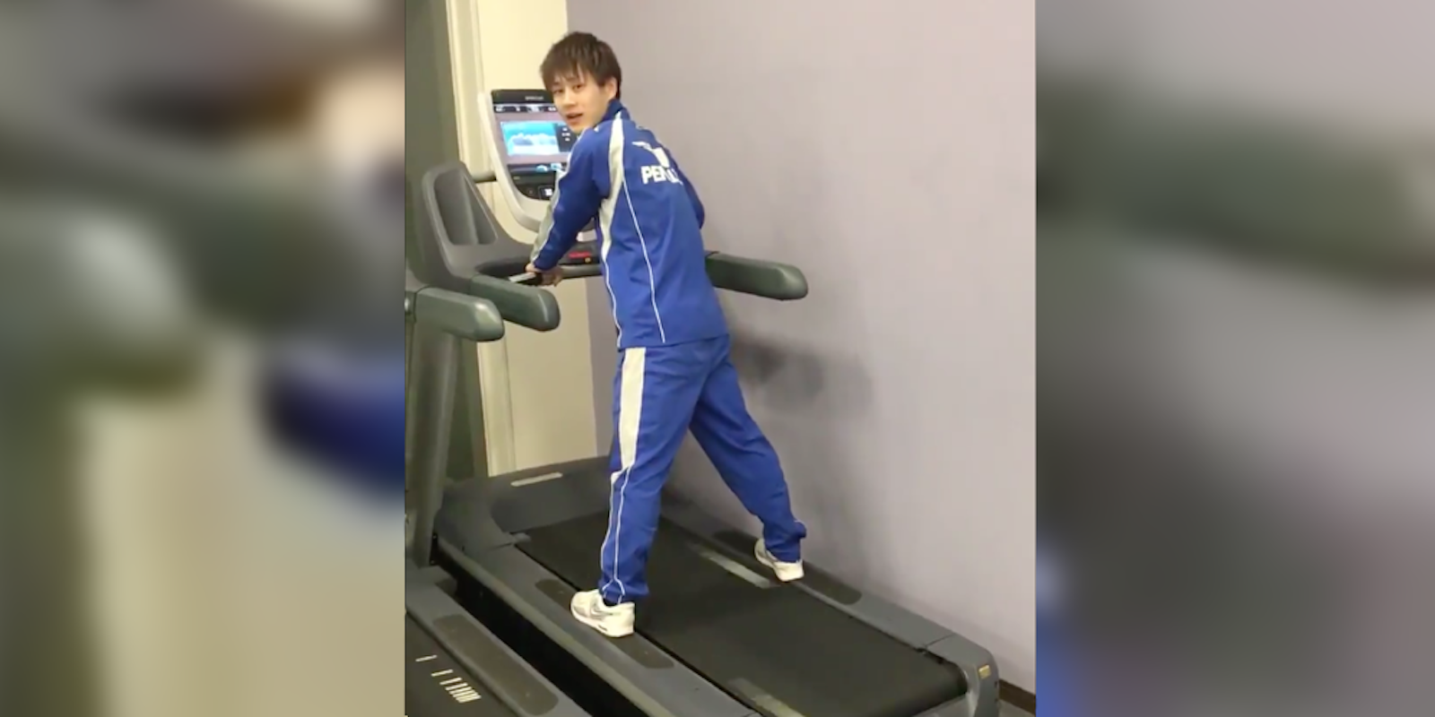 japanese guy falling off treadmill and losing pants