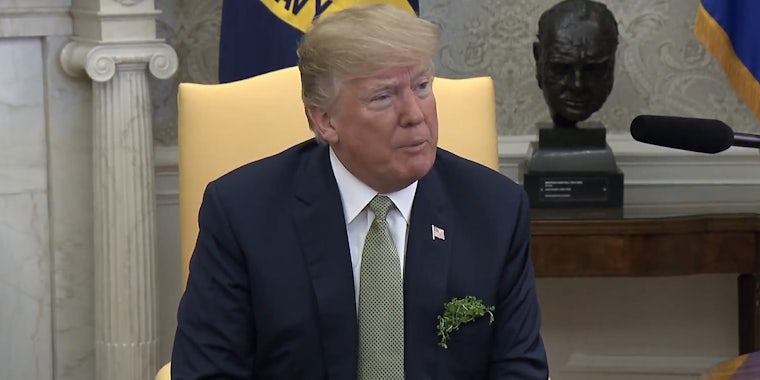 Donald Trump with clover in his jacket pocket