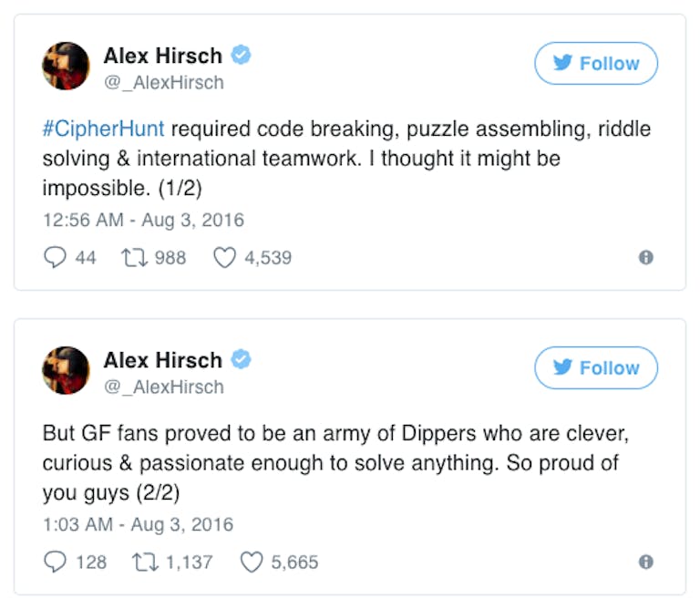 Alex Hirsch congratulates fans on solving the Gravity Falls Bill the Cipher statue scavenger hunt.