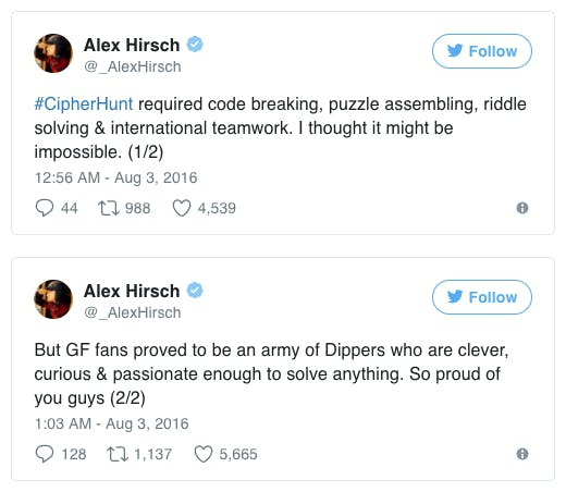 Alex Hirsch congratulates fans on solving the Gravity Falls scavenger hunt.