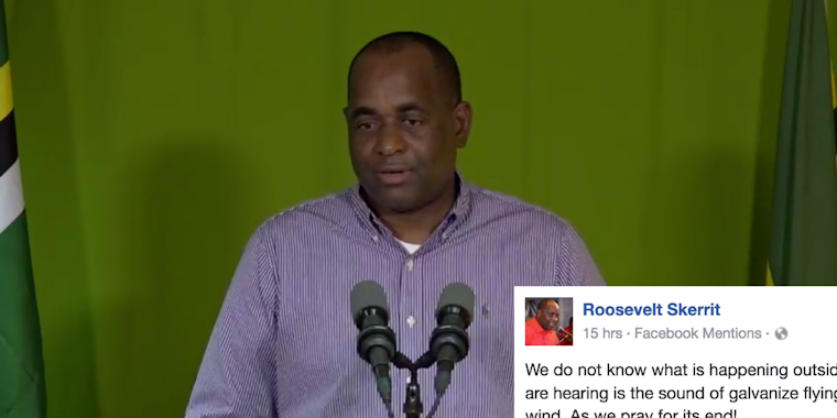 Dominica Prime Minister Roosevelt Skerrit during a Hurricane Maria press conference