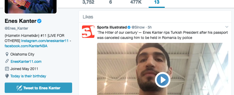 Enes Kanter Twitter likes