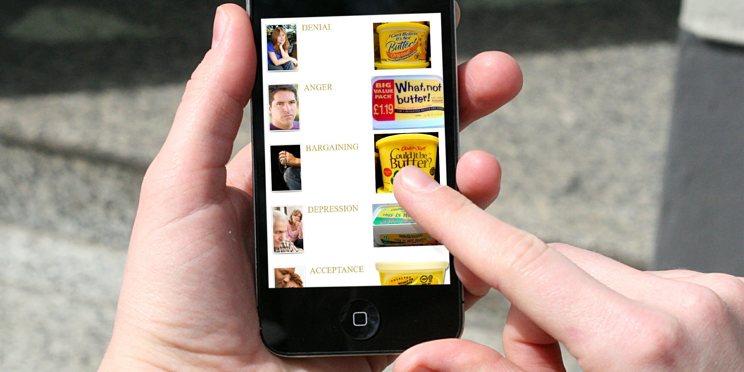 Person looking at grief meme on their phone