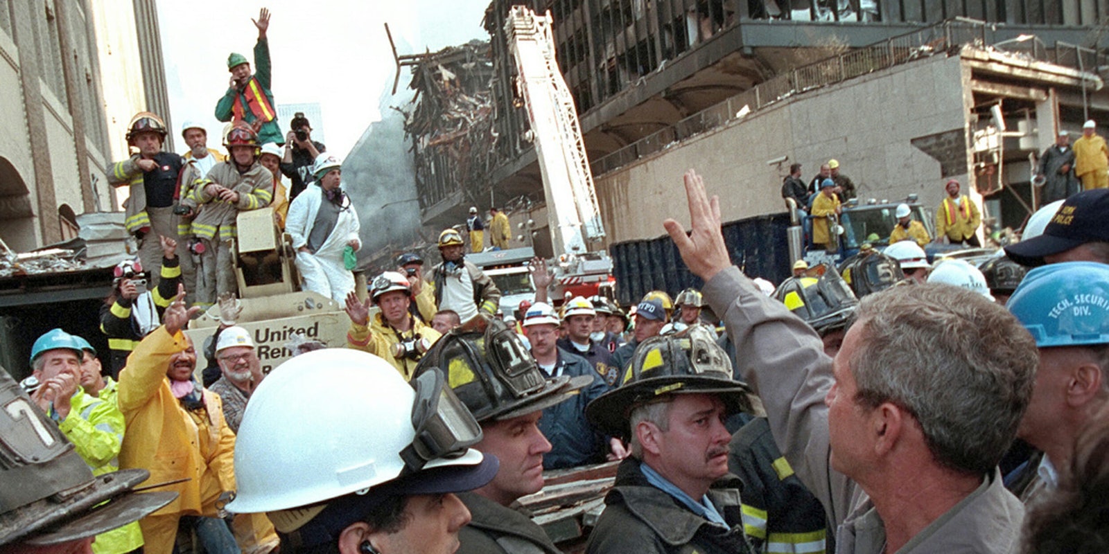 Former President George W. Bush visits Ground Zero.