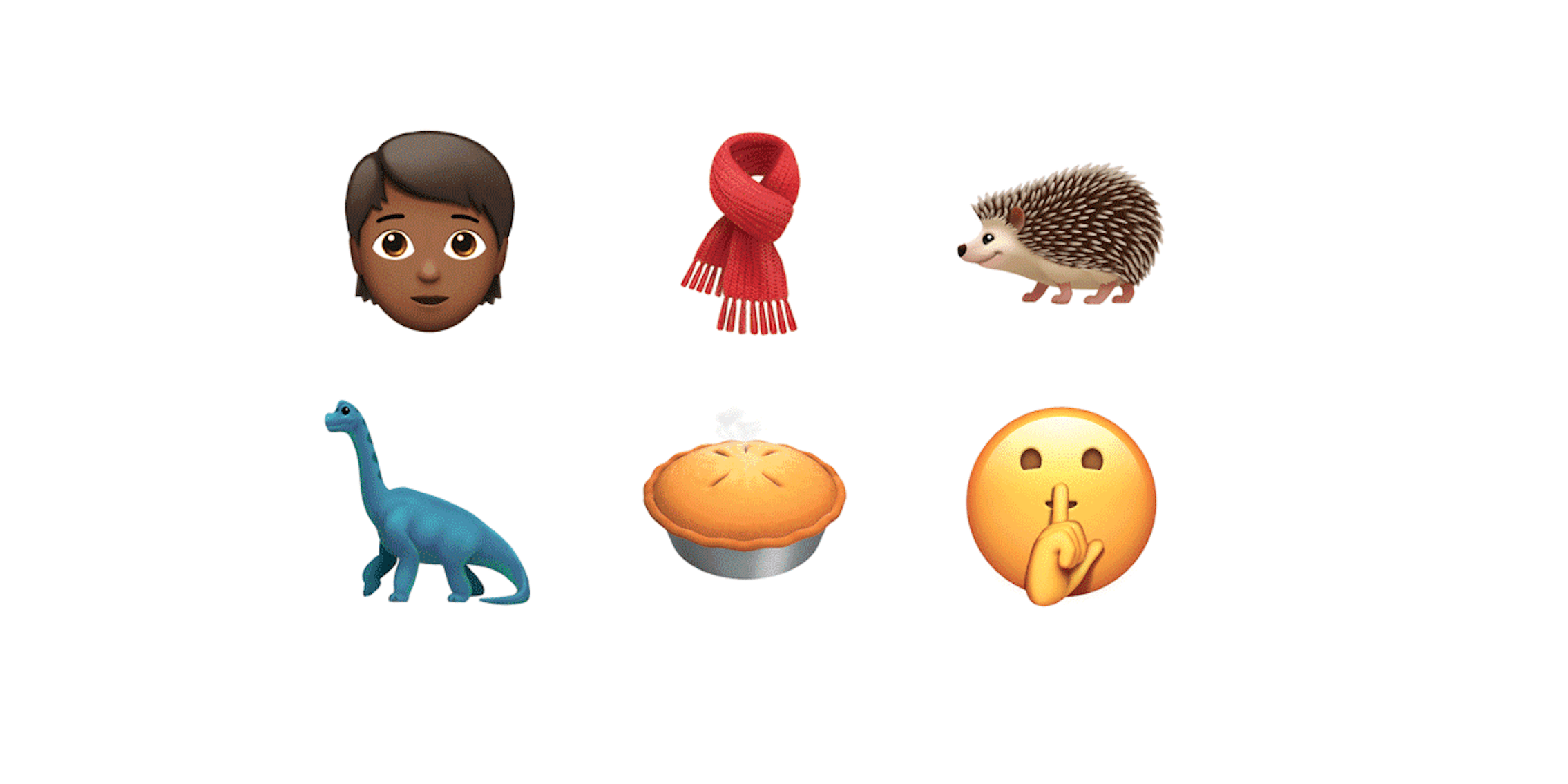 iOS 11.1 Emoji including a scarf, pie, dinosaur