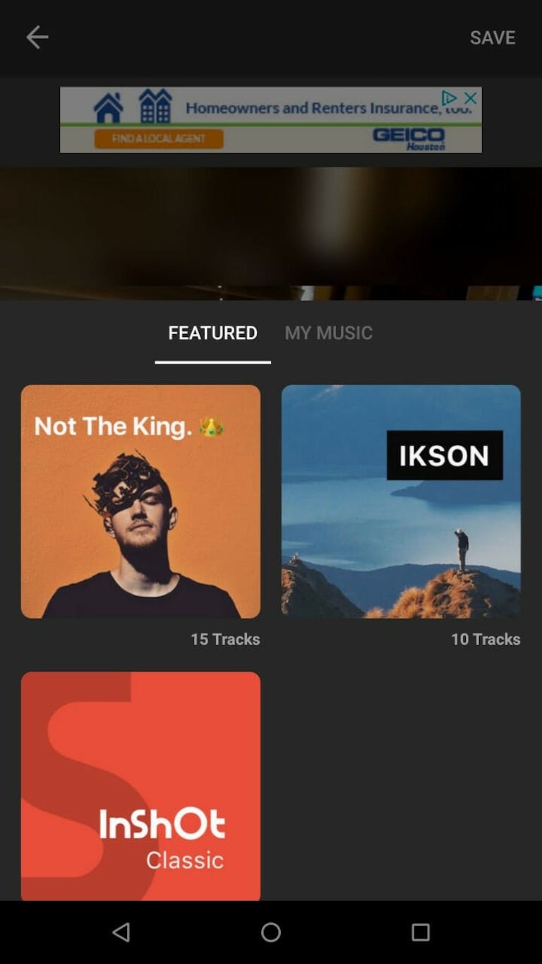 how to add music to instagram videos - InShot add music screen
