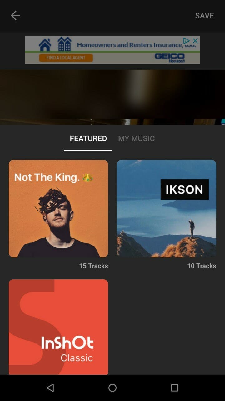InShot add music screen