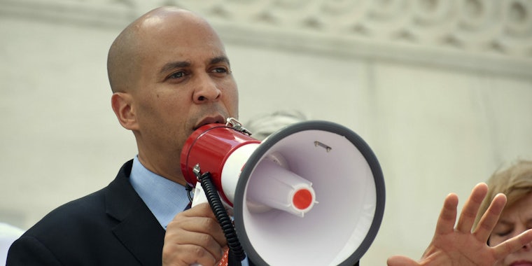 Cory Booker with megaphone