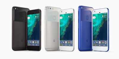 Google Pixel phones in three colors