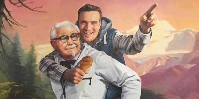 Painting of man on KFC's Colonel Sanders' back