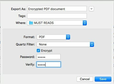 Mac OS PDF Encryption Options