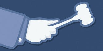 Facebook 'Like' logo holding gavel
