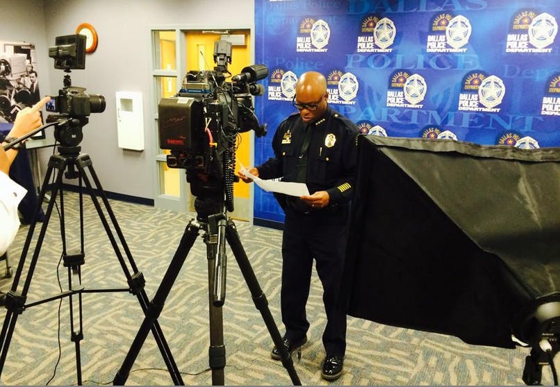 Dallas P.D. Chief David Brown addressing press before a town hall meeting