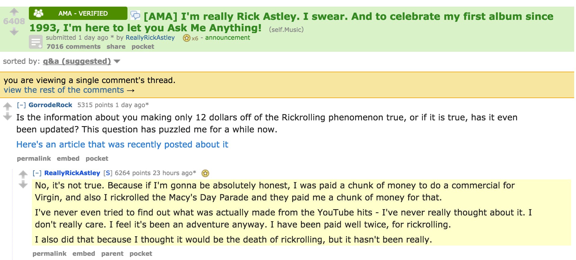 Rick Astley Addresses Rickrolling on Reddit AMA