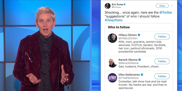 Ellen DeGeneres talking about Eric Trump's 'Deep State' tweet