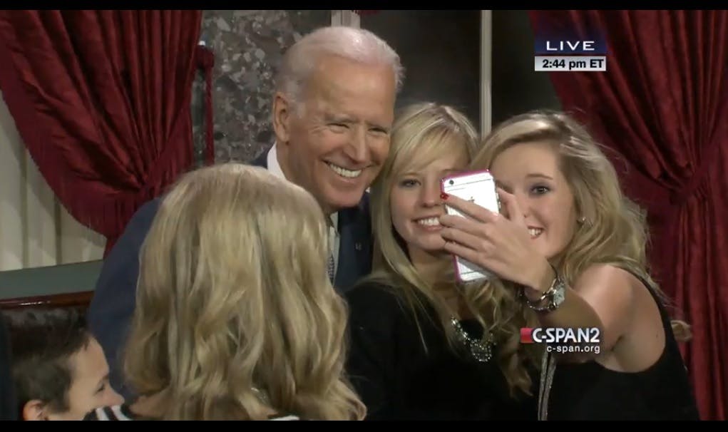 Vice President Biden poses for a selfie with the daughters of Sen. Steve Daines (R-Mont.)