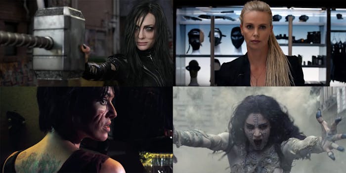 Hela from Thor: Ragnarok, Cipher from Fate of the Furious, Ma-Ma from Dredd, and Ahmanet from The Mummy