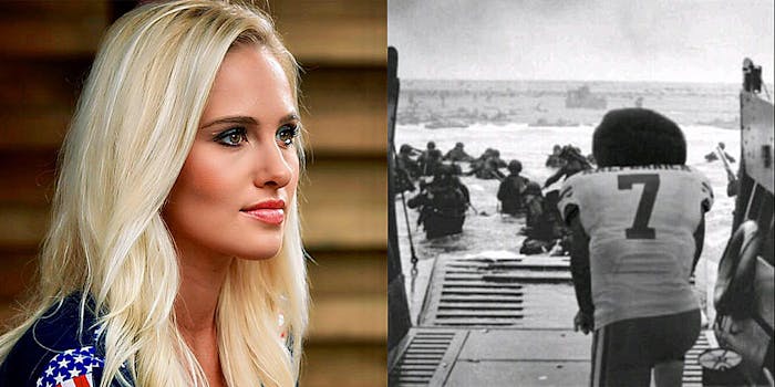 Tomi Lahren with Colin Kaepernick kneeling during D-Day invasion
