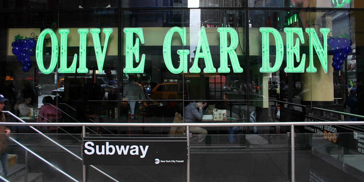 Times Square Olive Garden window sign
