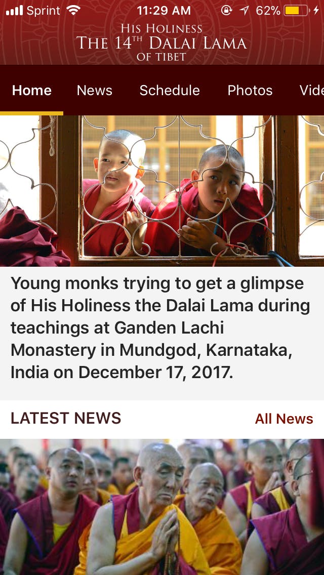 Dalai Lama app landing page