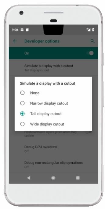 google android p camera cutout notch