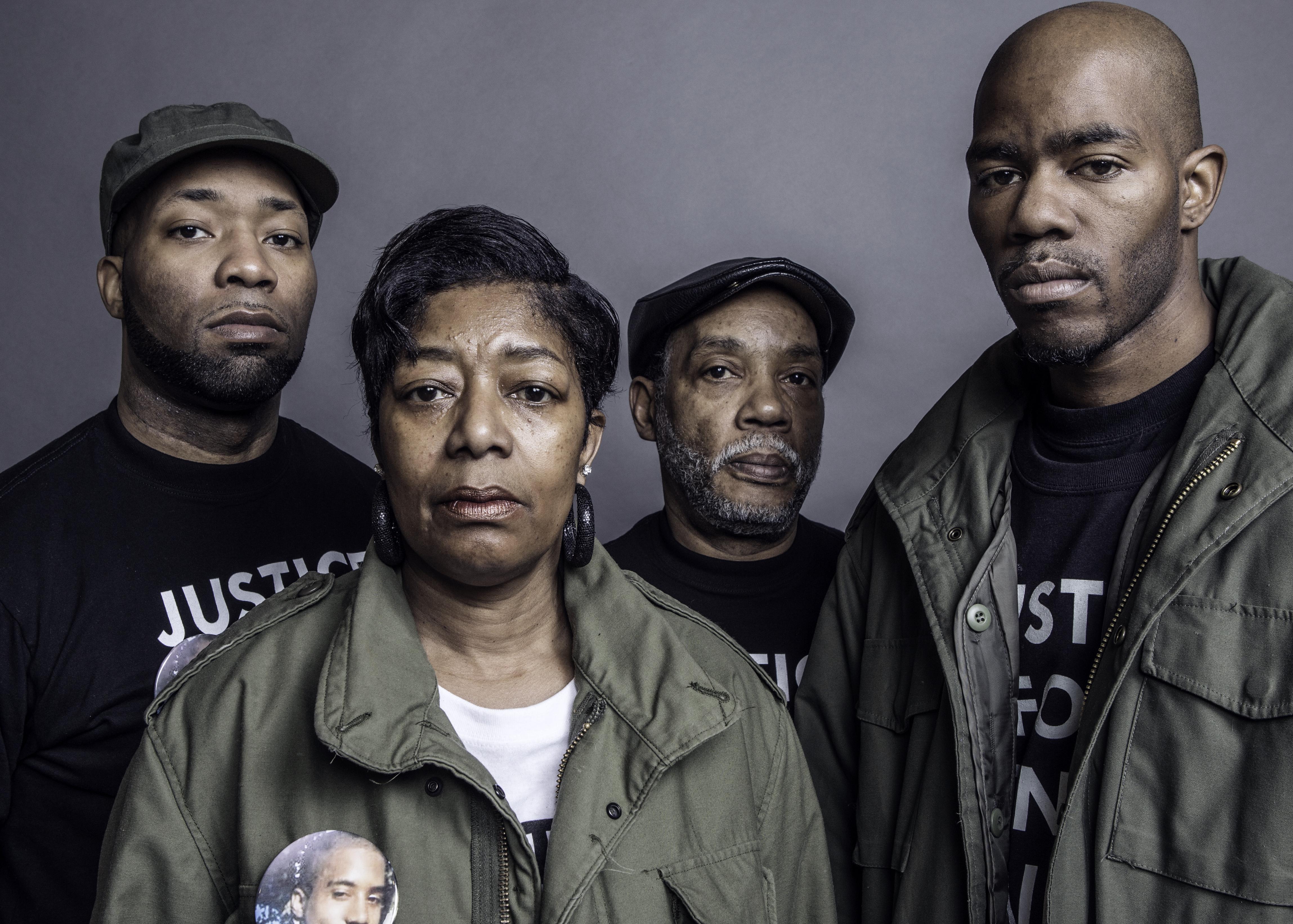 A photo of the family of Dontre Hamilton (L-R, Dameion, Maria, Nathaniel Sr., Nate) for the SXSW film