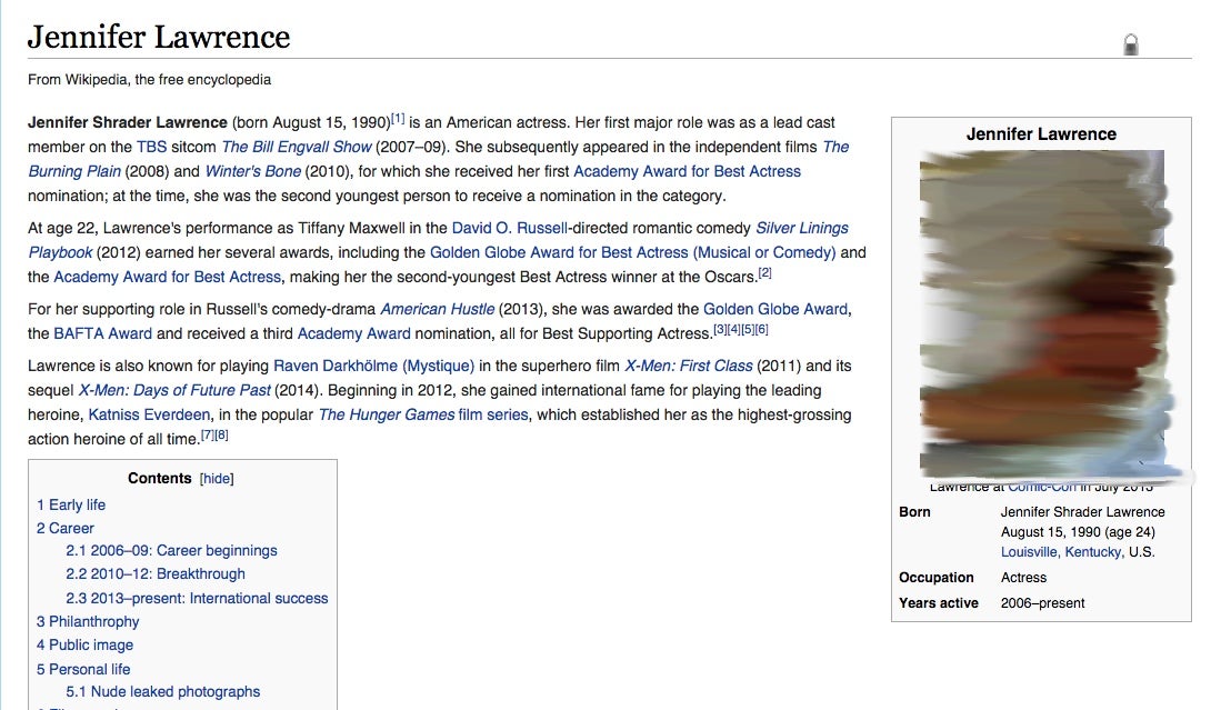 Jennifer Lawrence S Wikipedia Page Edited To Include Stolen Nudes