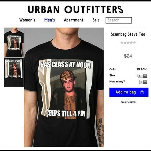 scumbag steve meme urban outfitters shirt
