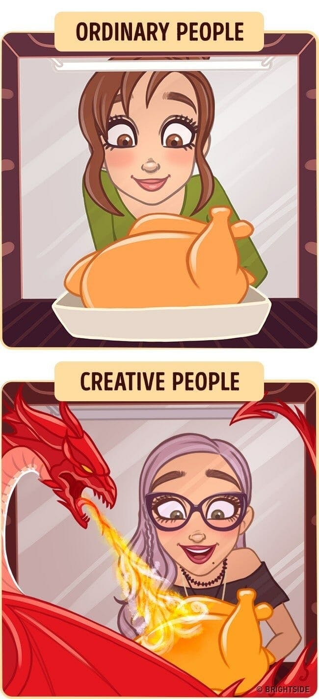 creative people cartoon with dragon cooking turkey