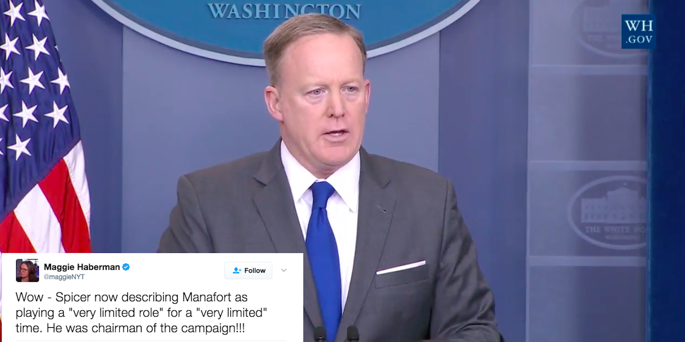 sean spicer press briefing: spicer says manafort had limited role