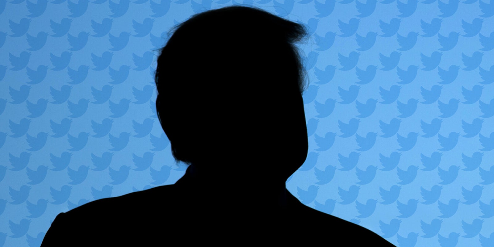Donald Trump silhouette over Twitter logo pattern
