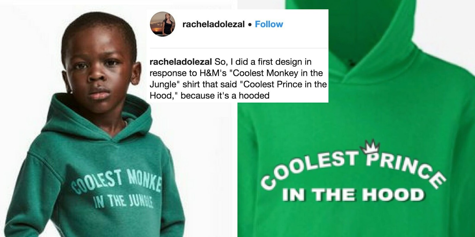 Rachel Dolezal created a 'protest hoodie' against H&M's offensive ad, and people are still offended.