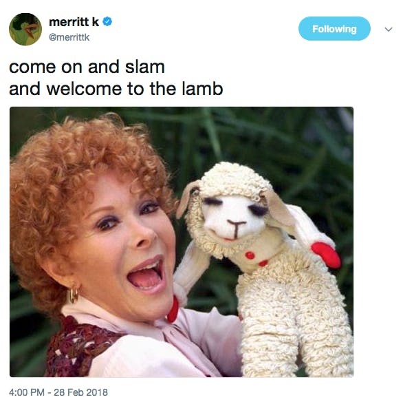 come on and slam / and welcome to the lamb (photo of Shari Lewis and Lamb Chop)