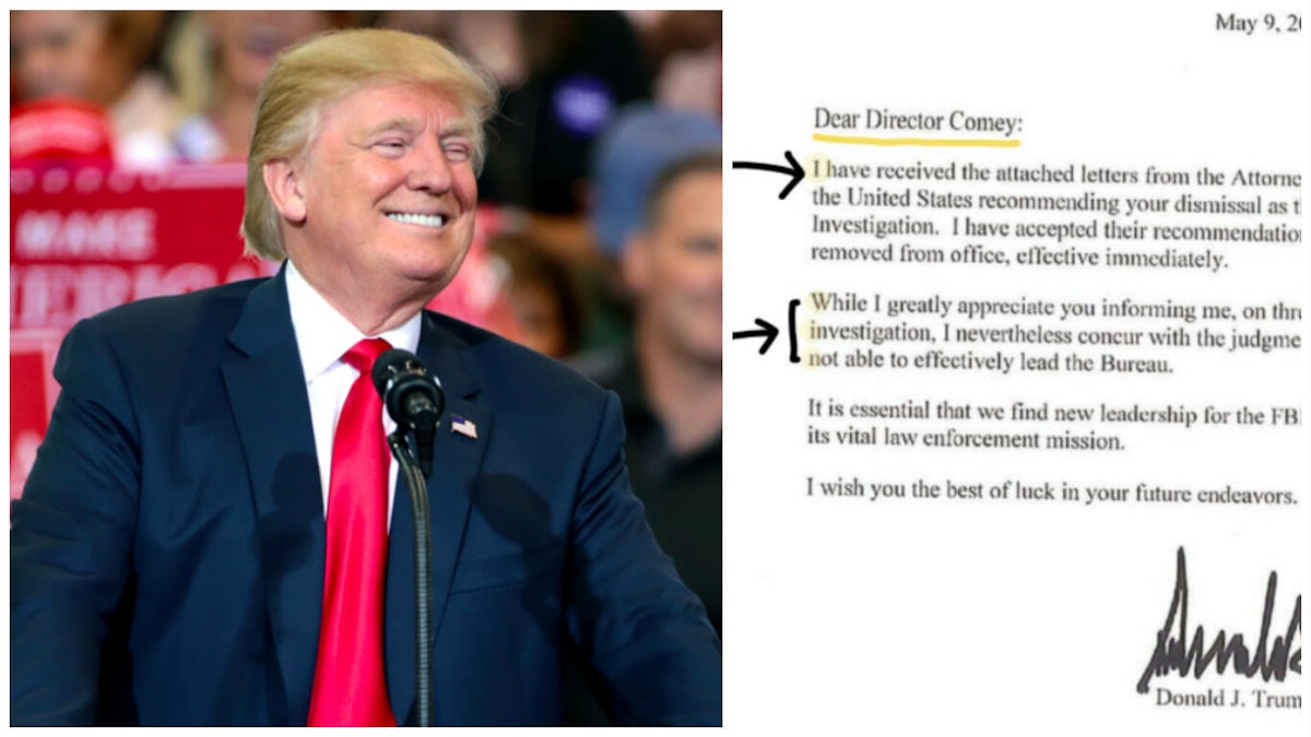donald trump james comey secret message: picture of letter comey sent trump highlighted to say 'I win'